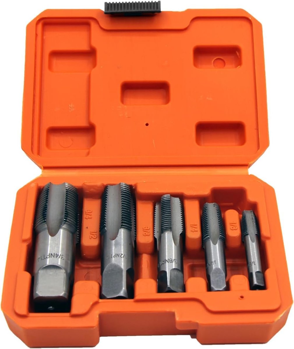 NPT 5pcs 1/8 inch, 1/4 inch, 3/8 inch, 1/2 inch and 3/4 inch NPT Threaded Tap, Thread Set for Cleaning or Cutting - ShopVlot