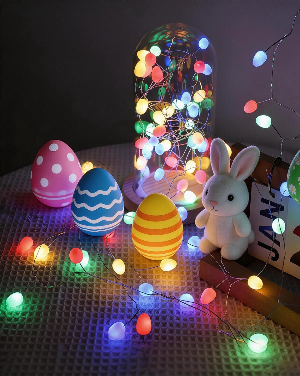 Easter Fairy Lights 40 LED Chick Easter Eggs Fairy Lights Battery Timer Colourful Lights Indoor Outdoor Table - ShopVlot