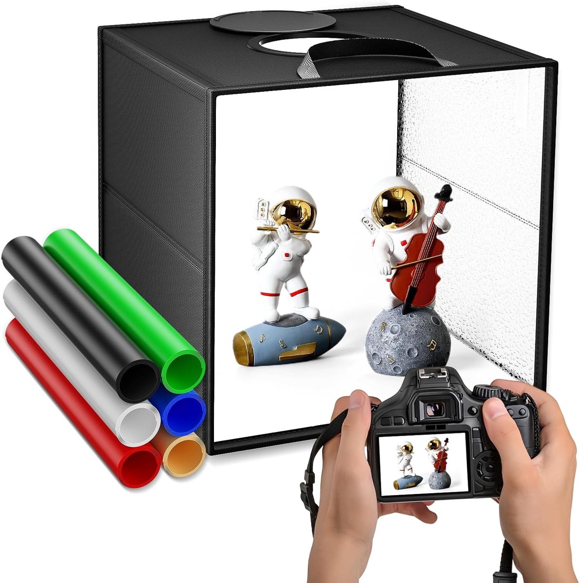 Photo Box 30 cm, 3 Colour Temperatures, Adjustable Light Box for Photography, Portable Foldable Mini Photo Studio Box - ShopVlot