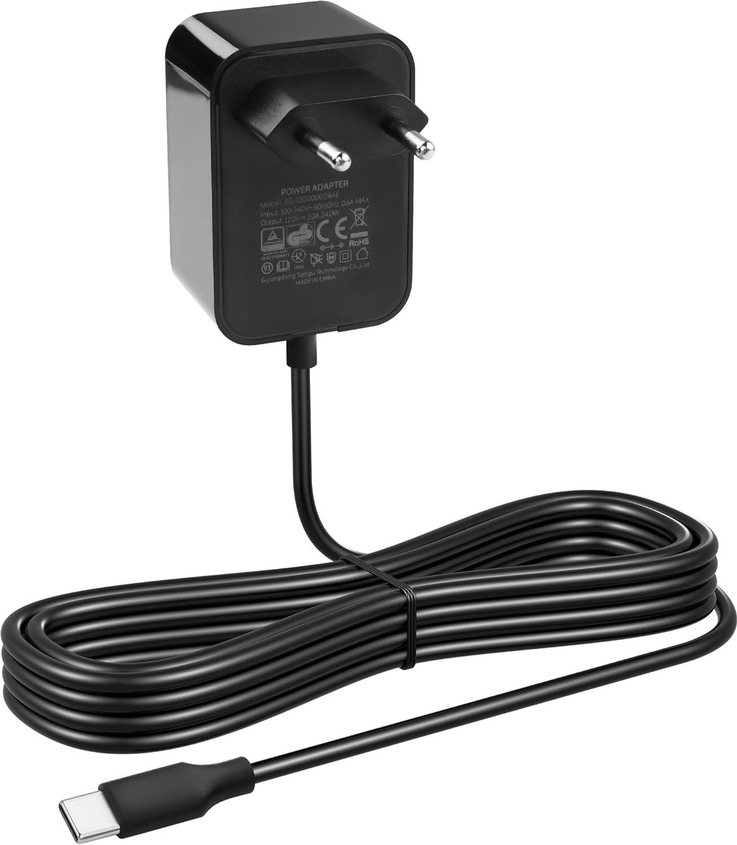 CERRXIAN Power cable adapter 5 foot 12V 2 A CEE 7/16 to type C, transformer 24W Europlug AC 100-240V to USB C 12V with - ShopVlot