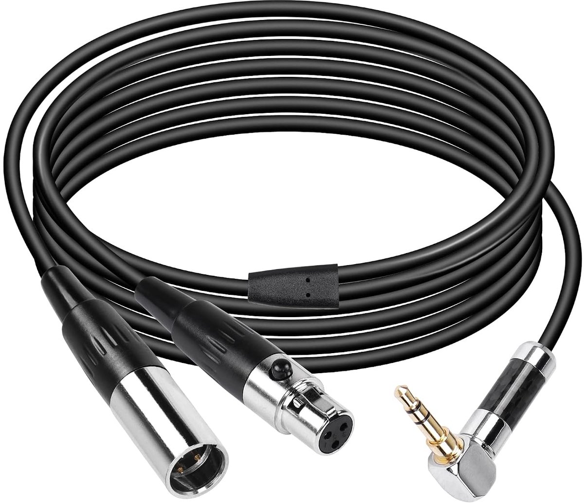 CERRXIAN Dual Mini XLR to 3.5mm Stereo Microphone Cable, 90 Degree 3.5mm 1/8 Inch TRS Plug to Mini XLR M + F Y - ShopVlot