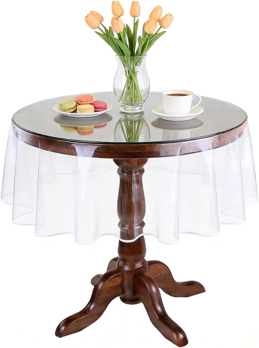 Transparent Table Cloth Round PVC Round Diameter 152 cm Transparent Washable Waterproof Table Protective Film Grease - ShopVlot