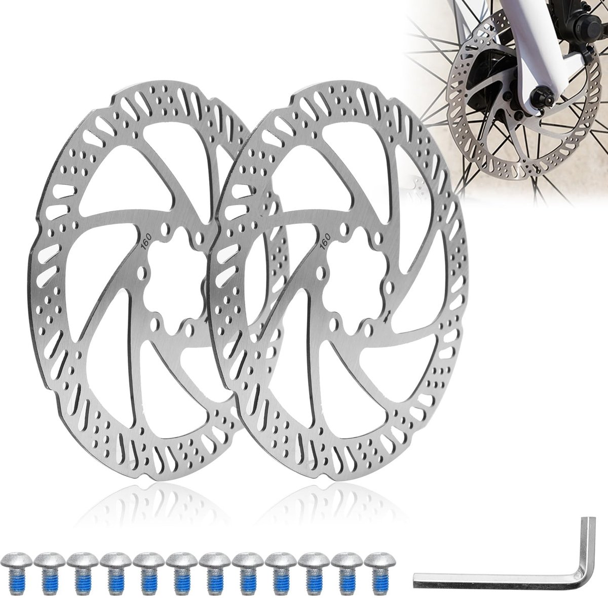 Dailygoods- Remschijf 160 mm - Fietsremschijven - Roestvrij Stalen Set - Inclusief Schroeven - Zeskantsleutel - Hoogwaardige Kwaliteit - Fietsrem