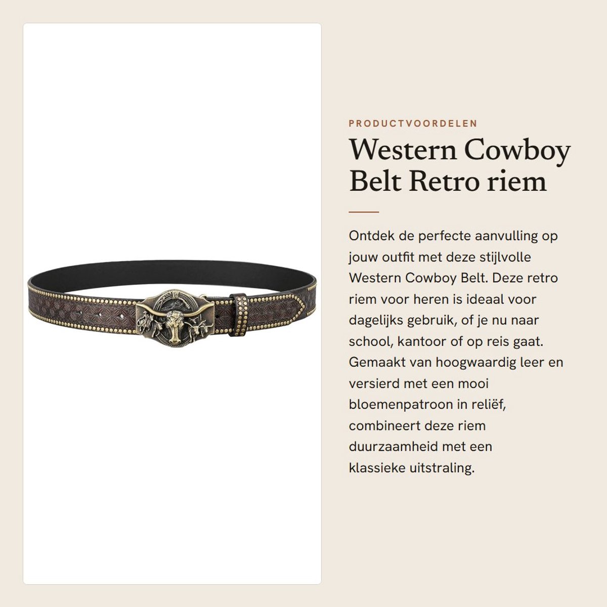 Dailygoods - Dailygoody - Western Cowboy Belt - Retro riem voor heren - Bruin - Hip Hop Trend - Persoonlijkheidsriem - Geschikt voor dagelijks gebruik - 47.3 inch