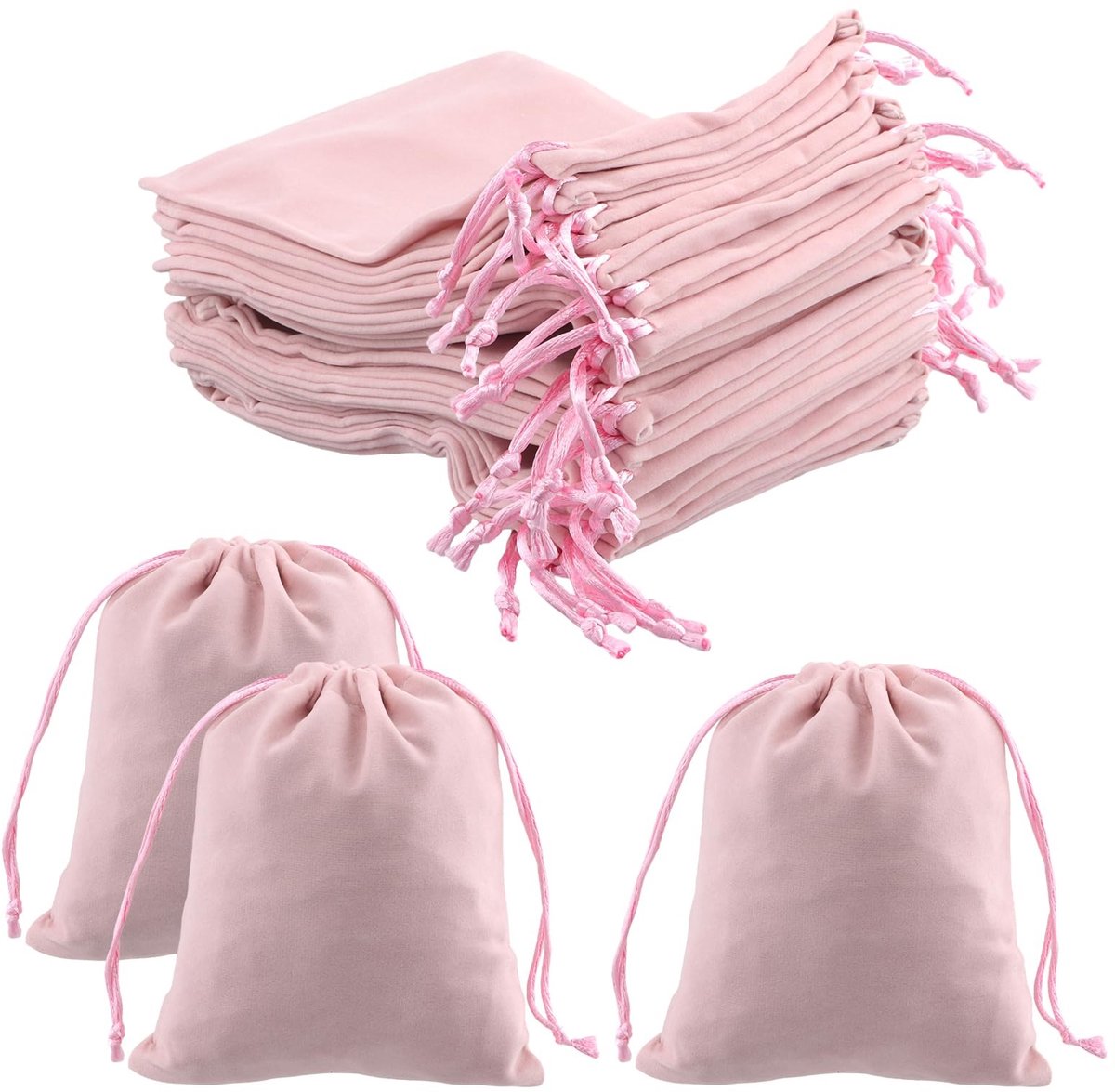 Dailygoods - Dokeno 20 stuks fluwelen zakjes, trekkoord, zachte cadeauzakjes voor sieraden en banket, 12 x 15 cm (roze)