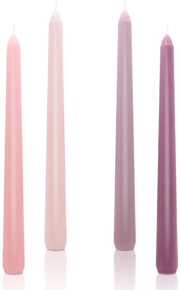 Dailygoods- Dinerkaarsen 25 cm - 4 Stuks - Rookloos/Ongeparfumeerd - Taps Toelopend - Roze/Paarse Gradiënt - Elegant Ontwerp - Kaarsen