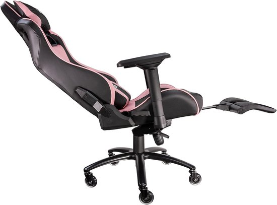Gaming Stoel - Comfortabele Stoel - Langdurig Zitten - Verstelbare Voetensteun - 47 x 74 x 143 cm - Roze — afbeelding 4