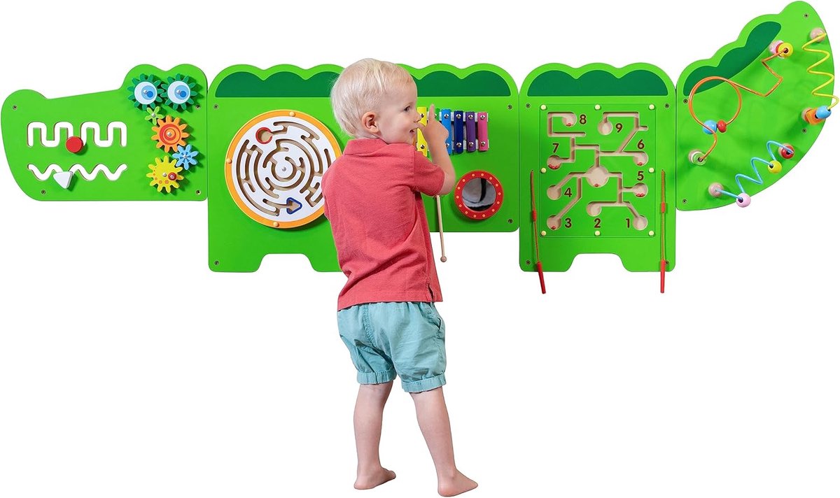 Activiteitenmuur Paneel - Speelpaneel Kinderen - Motoriek Ontwikkelen - 11 Verschillende Spelletjes - 190 cm Lengte - Multicolor