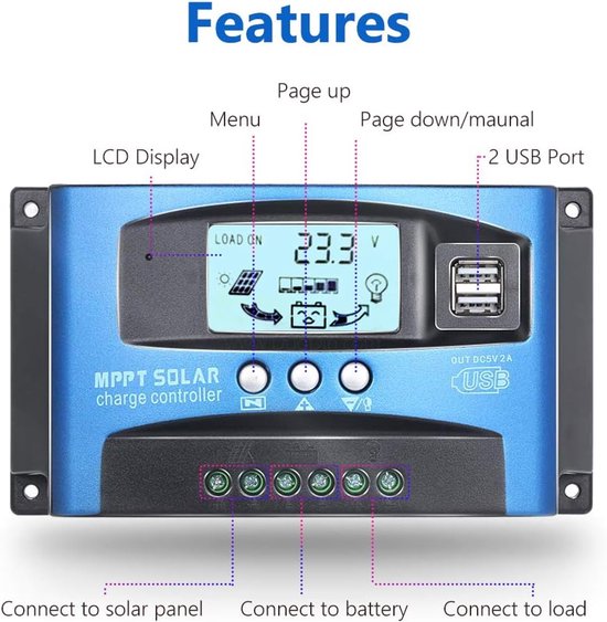 Solar Laadregelaar - MPPT Controller - Energie Beheer - Hoge Efficiëntie - 30A - Grijs