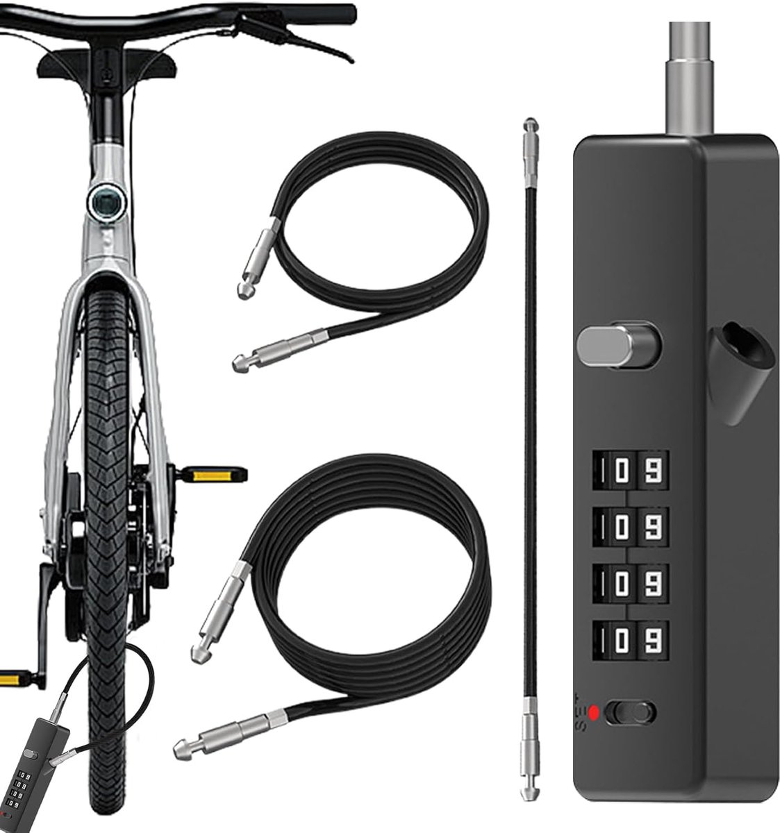 Fiets Ketting Slot - Combinatie Sloten - Veilige Opslag - Weerbestendige Staalkabel - 3 Kabels Inclusief - Zwart