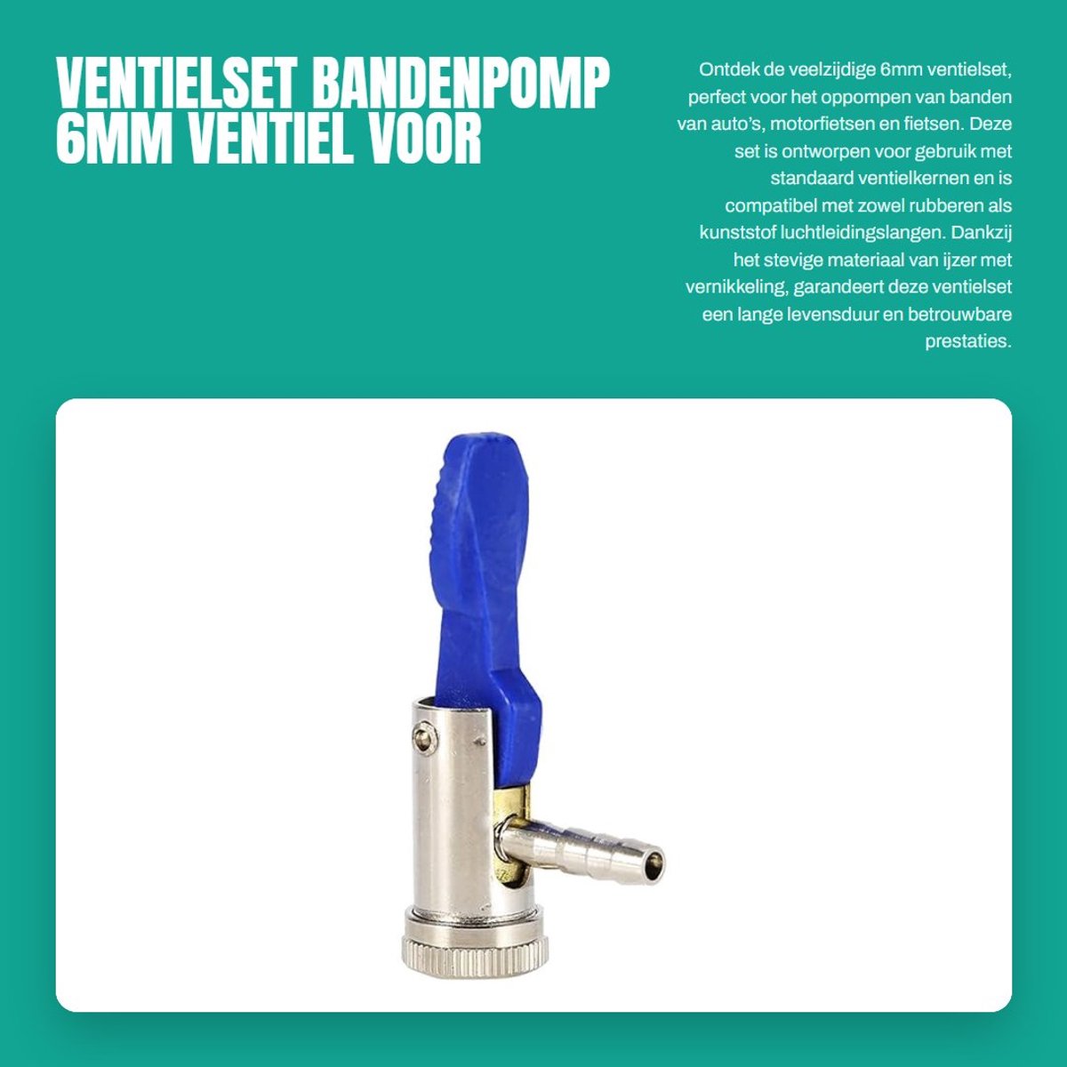 Dailygoods - Ventielset Bandenpomp - 6mm Ventiel voor Auto en Motorfiets - IJzer met Vernikkeling - Rubber en Kunststof - Geschikt voor Fietsen en Ele...