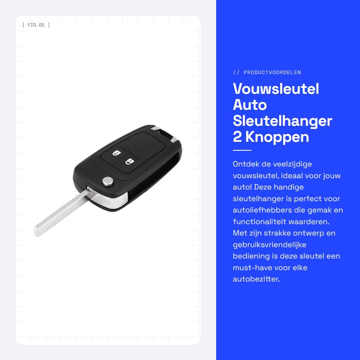 Dailygoods- Klapsleutel 2 Toetsen - Autosleutelhanger - Afstandsbediening - Opvouwbaar - Frequentie 433 MHz - Materiaal ABS - Autosleutel