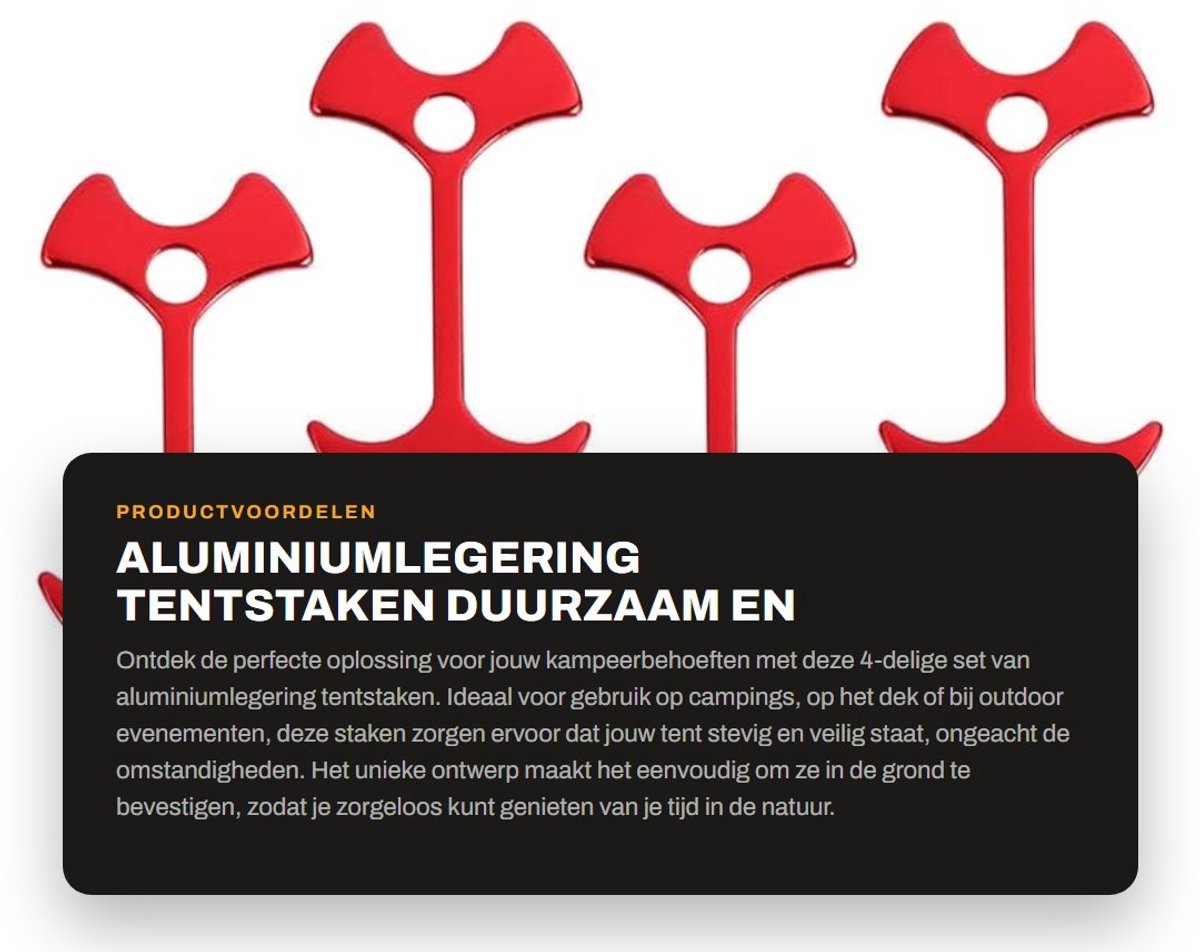 Dailygoods- Tentstaken 4-delig - Aluminiumlegering - Visbone Ontwerp - Antislip - Duurzaam - Voor Kamperen - Tentspijkers