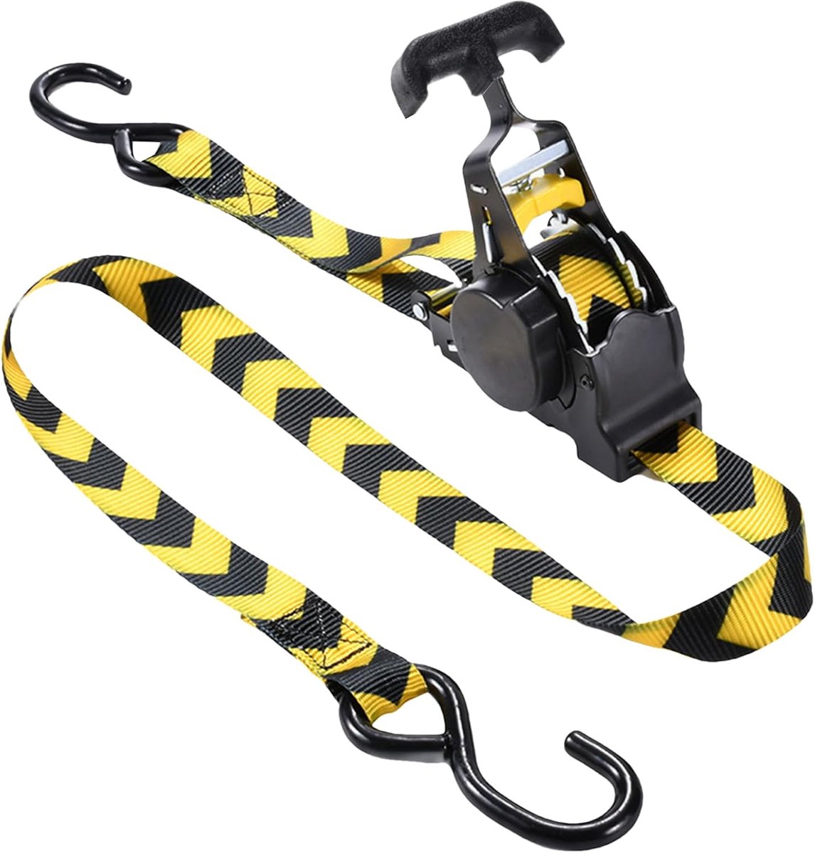 Spanband met ratel - Zekeringsband lading - Veilig transport - Zelfretractie met één klik - 30x18x8 cm - Geel met T-handvat