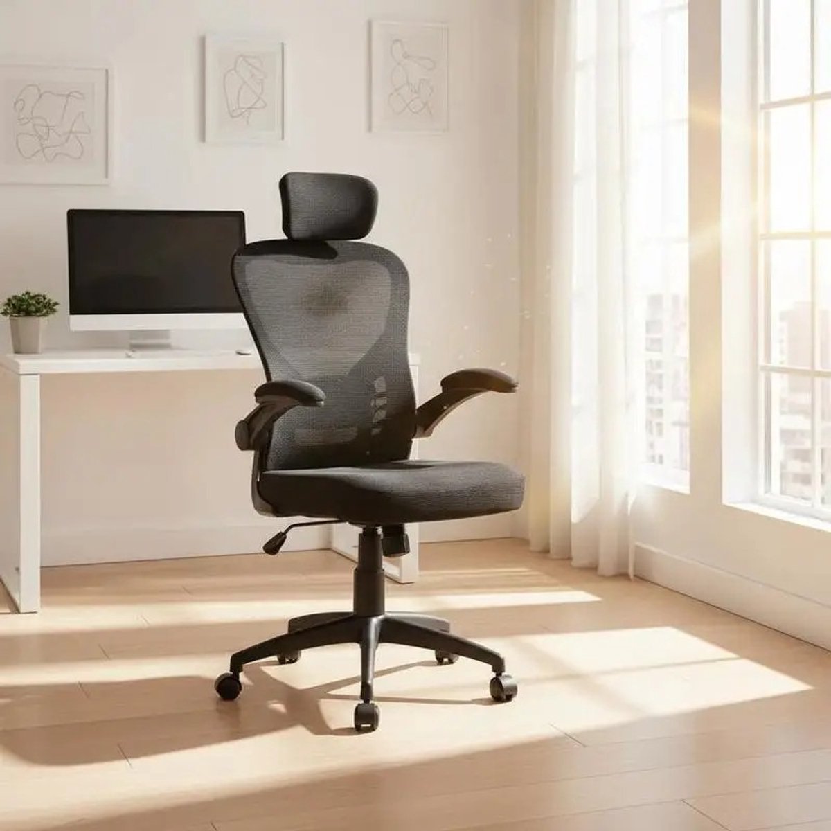 Dailygoods Ergonomische bureaustoel van mesh met verstelbare hoogte, zwart