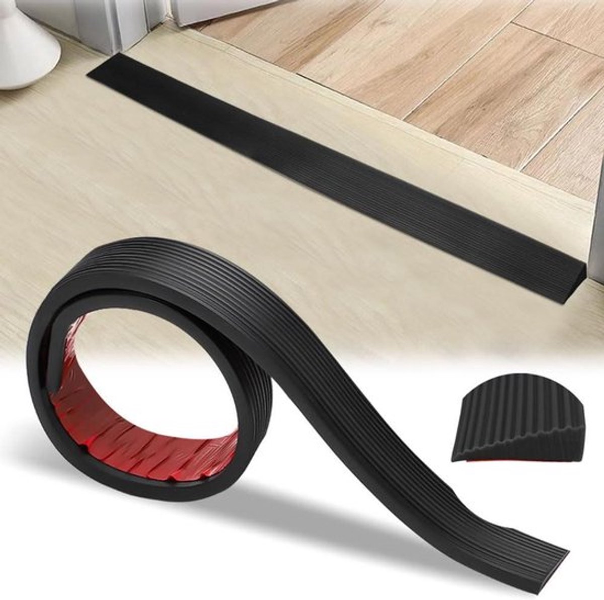 Drankhelling met zelfklevend rubberen overgangsprofiel - 5 cm x 1 cm x 2 m - geschikt voor rolstoelen, kinderwagens en garages - zwart