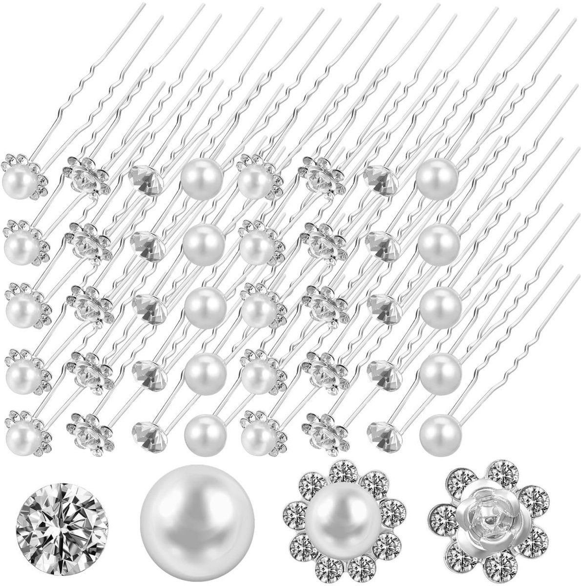Allecto Plus - Haarspelden Set met Zilveren Edelstenen - 40 stuks - Haaraccessoires voor Vrouwen Bruiloft - Bruidsmeisjes - Haarspelden - Feestelijke Haarsieraden