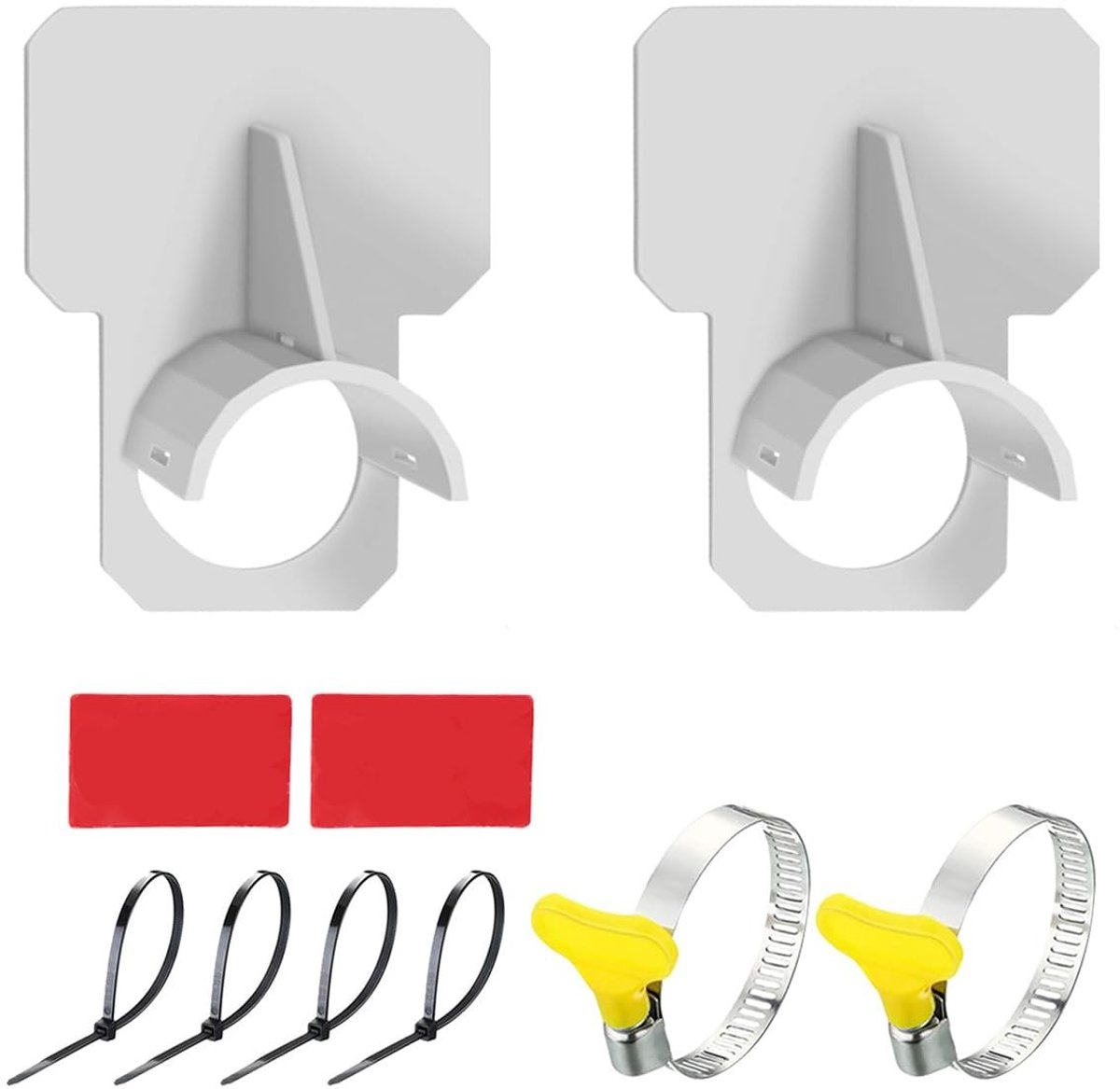 Dailygoods- Zwembadbuishouder - Voorkomt doorzakken - Beugels voor zwembadslangen - Inclusief kabelbinders - Roestvrijstalen slangklemmen - Materiaal: ABS - Afmetingen: 10x8x3,8 cm - Zwembadaccessoires