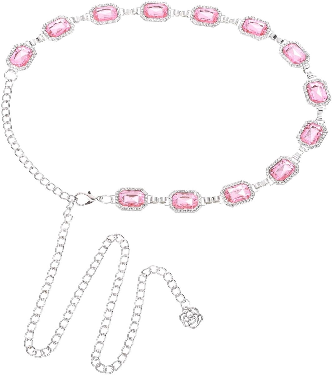Dailygoods - QUARKZMAN Metalen ketting, riemen, westerse concho-ketting, met strassteentjes, riem met taille, metaal, voor damesjurken, jeans, concert country, roze