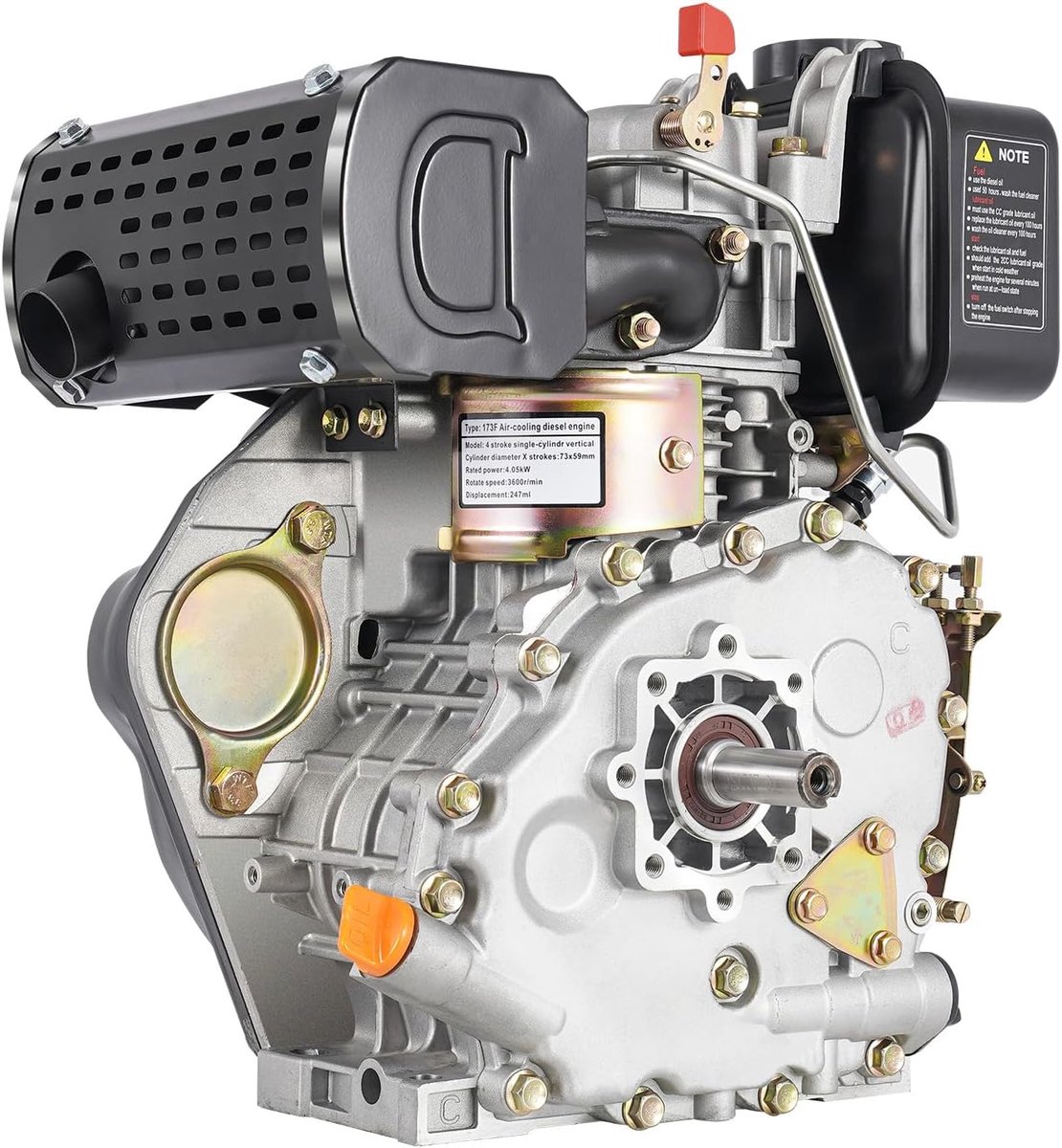 Dieselmotor 5 pk - Viertakt motor - Waterpompen aandrijven - Directe injectie - 247 cc - Aluminiumkleurig