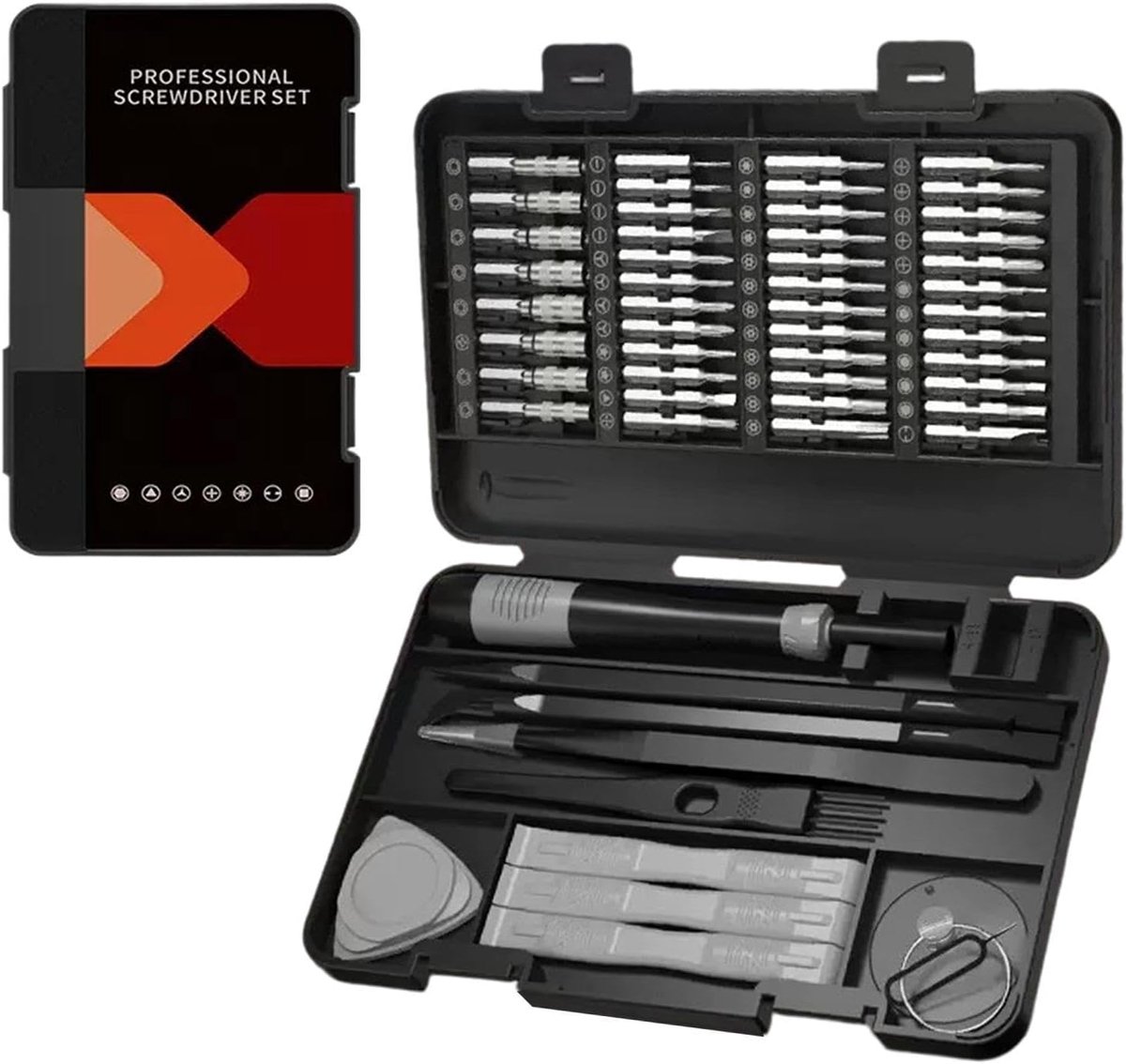 Schroevendraaierset - Reparatiesleutelset - Elektronica Reparatie - Magnetisch Systeem - 58 Delig - Zwart Grijs
