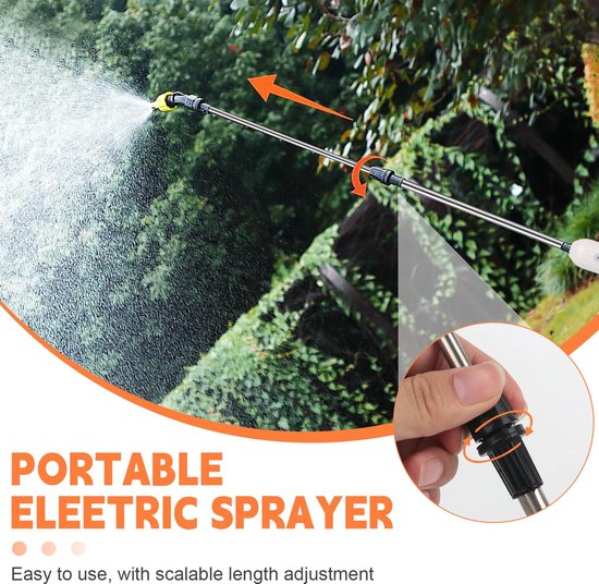 Dailygoods - Elektrische sproeistaaf, 3,7 V, elektrische plantensproeier, 4 nevelsproeiers en 5 m slang, 2 standen en oplaadbare USB, accu-drukspuit voor tuin, terras, gazon en onkruid van Dailygoods — afbeelding 4