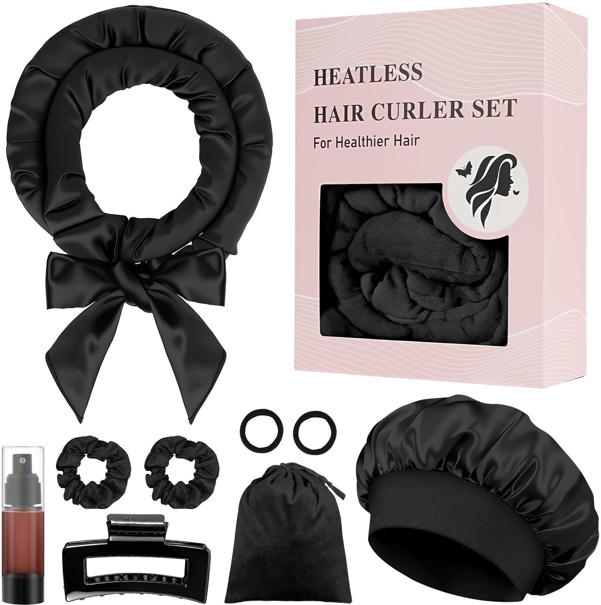 Dailygoods - AOOWU Set krullen zonder warmte, 9 stuks haarband met satijnen muts, krulspelden voor zacht slaaphaar, zonder warmte, krulspelden voor alle haartypes