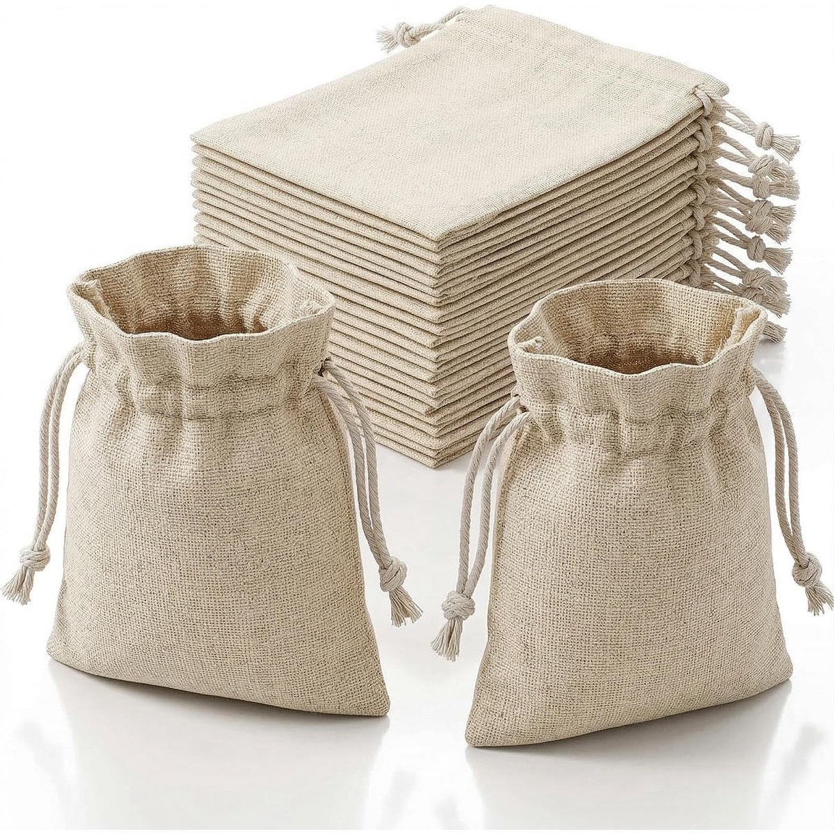 Dailygoods- Jute Zakjes Klein 8 x 10 cm - 20 Stuks - Cadeauzakjes - Stoffen Zakjes - Trekkoord - Doe-het-zelf Handwerk