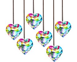 Dailygoods - HDCRYSTALGIFTS 6-delige Crystal Love Heart Suncatcher Regenboog Maker Kristal Prisma Hart Zonnevanger voor Ramen Hangende Kristallen Windbel Glazen Bal Hangende Ornamenten Binnen Buiten Thuis Tuin