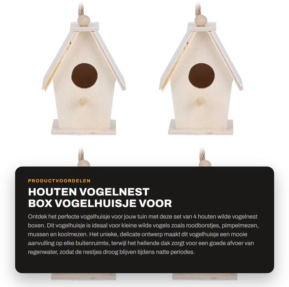 Dailygoods- Vogelnest Box voor Kleine Vogels - Houten Vogelhuisje - Hellend Dak - Duurzaam Plataanhout - Geschikt voor Roodborstjes/Koolmezen - Ideaal voor Tuin/Balkon
