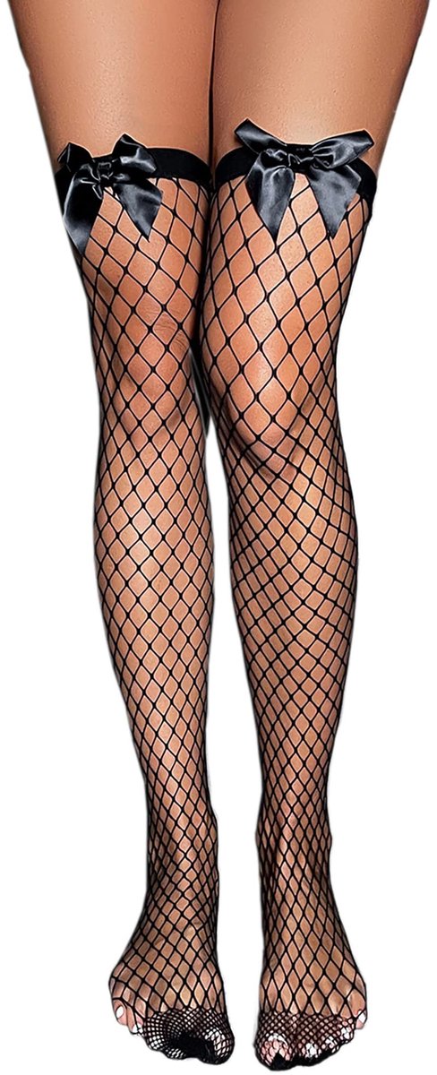 Dailygoods - Vrouwen Visnet Kousen met Boog - Sexy Hoge Kousen in Black
