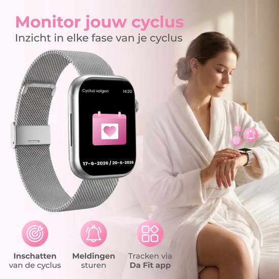 Nuvance Smartwatch Dames - Smartwatch Heren - Stappenteller Horloge Dames - Hartslagmeter - Sporthorloge - Geschikt voor iOS/Android - Incl. 5 Bandjes - Zilver