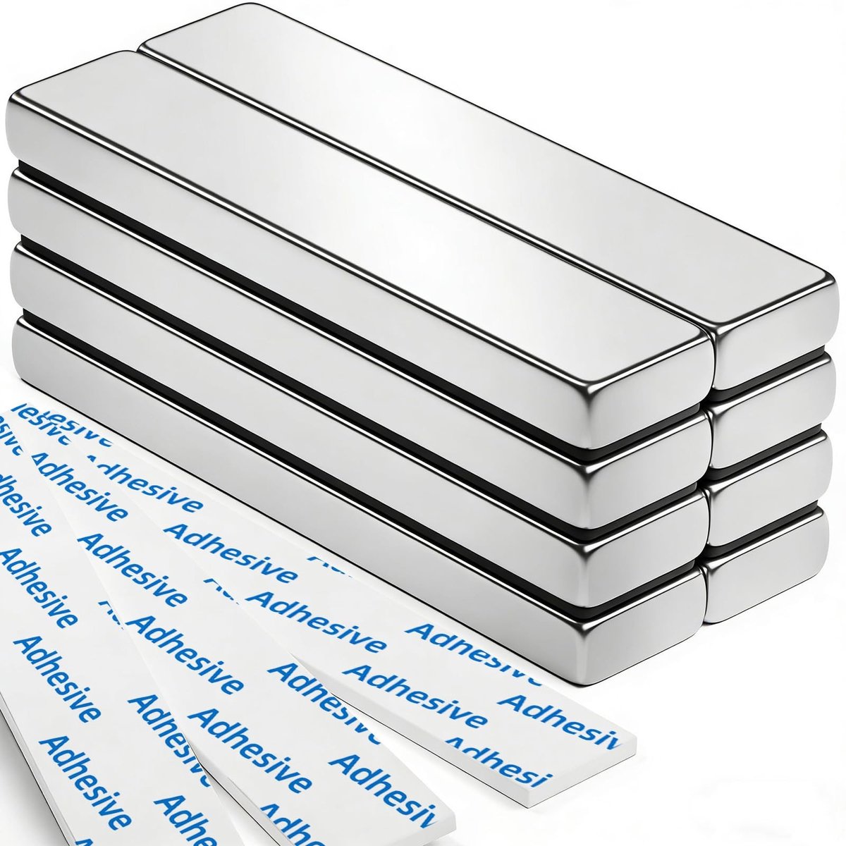Dailygoods- Staafmagneten 8 stuks - Neodymium Magneten - 60 x 10 x 5 mm - Krachtige Blokmagneten - Antislip Plakband - Corrosiebestendig