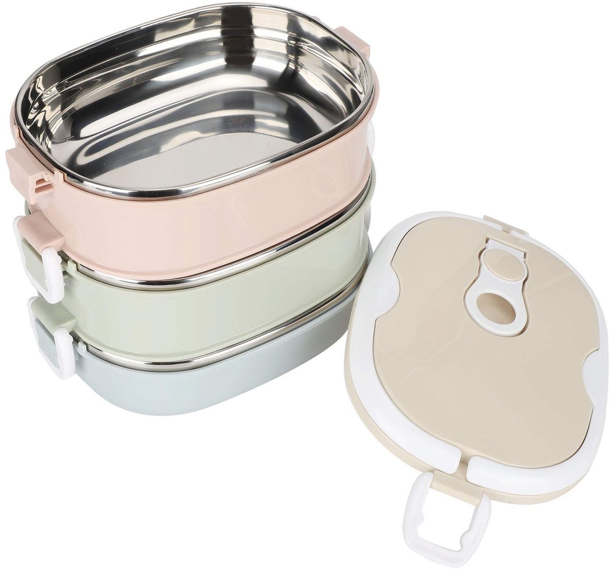 Dailygoods- Lunchbox RVS 3 Lagen - Thermisch Geïsoleerd - Draagbaar - Voedselverwarmer - V