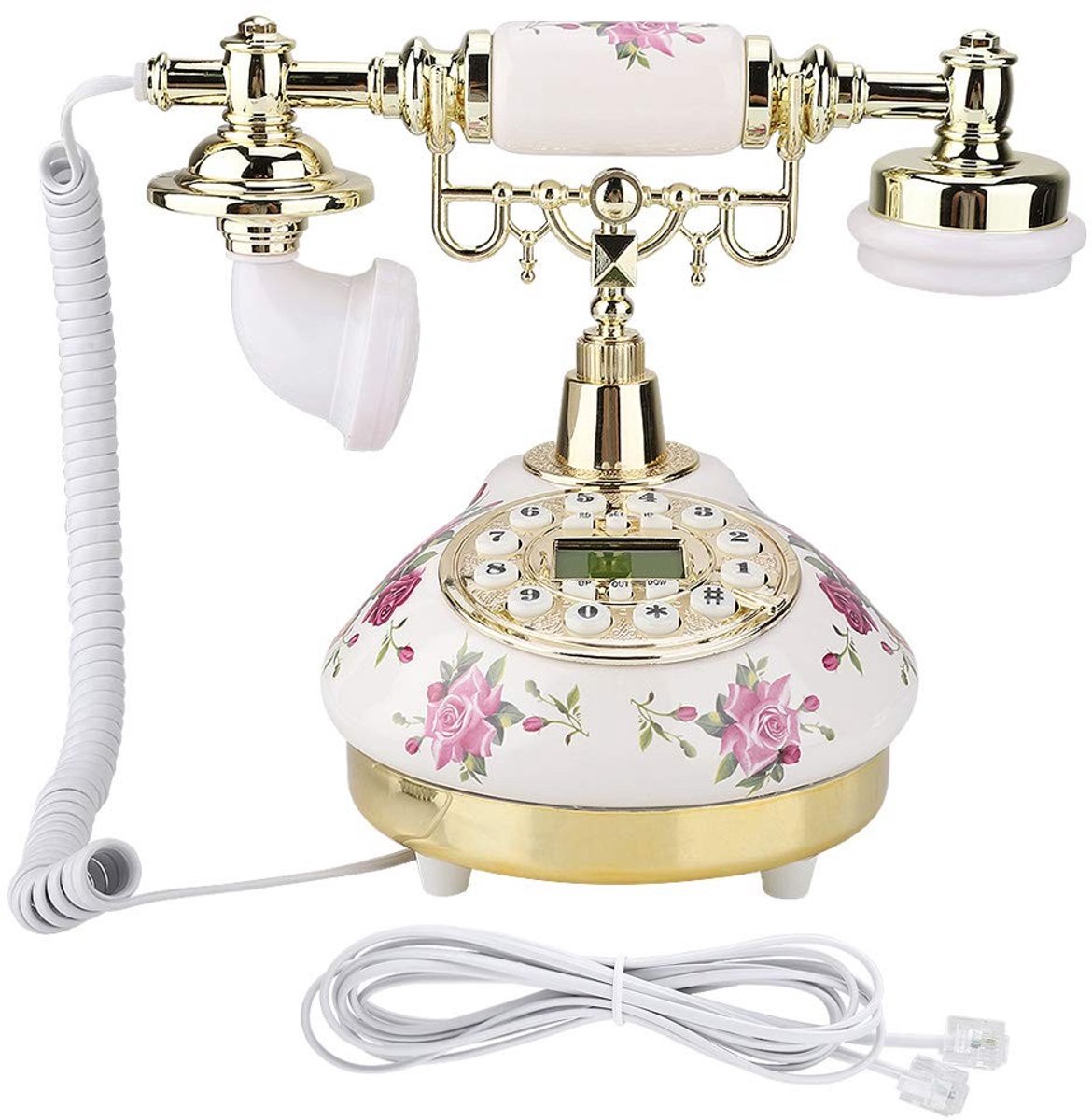 Dailygoods- Desktoptelefoon Retro - Keramische Behuizing - Antiek Design - Bekabelde Telefoon - LCD-Display - Handsfree Functie - Vaste Telefoon