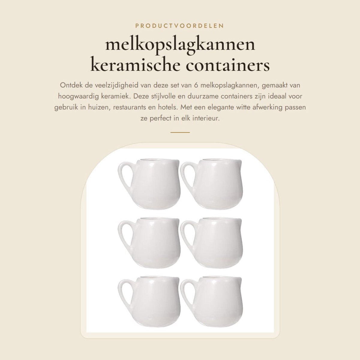 Dailygoods- Melkopslagkan 6 Stuks - Keramische Containers - Duurzaam - Wit - 7,5 x 6 x 5 cm - Geschikt voor Huizen/Restaurants - Sauzenkan