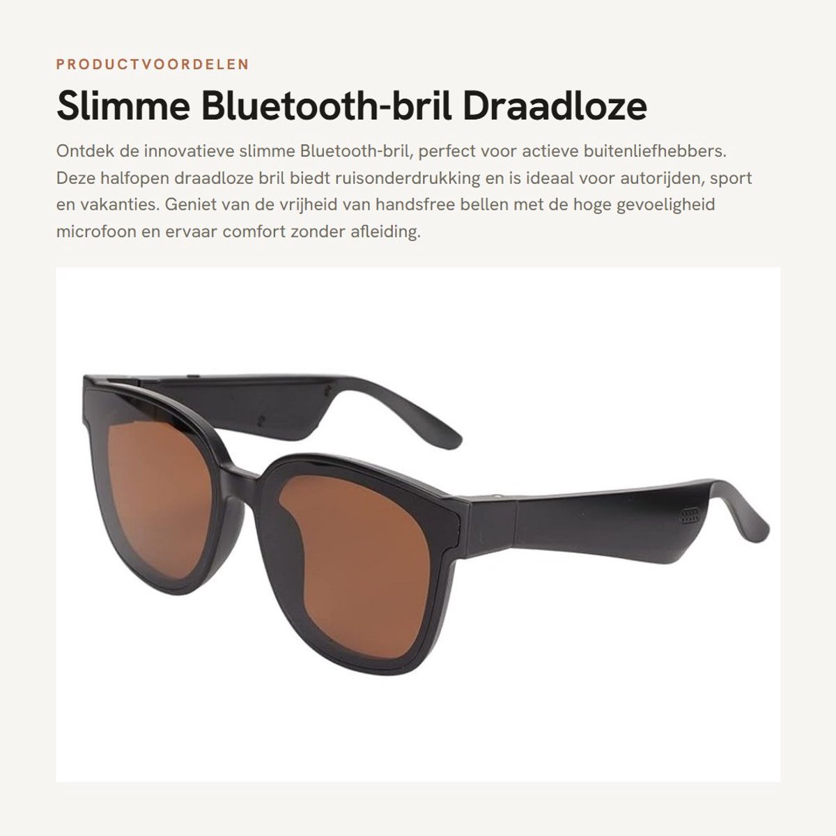 Dailygoods - Slimme Bluetooth-bril - Draadloze Ruisonderdrukking - Bruin - Geschikt voor Sport en Autorijden - Hoge Gevoeligheid - Draagbare Bluetooth...