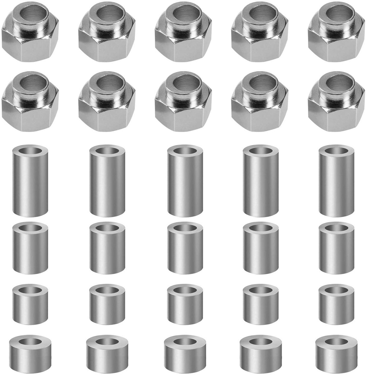 Dailygoods- Isolatiekolommen Set van 20 - Excentrische Zeskantkolommen - Corrosiebestendig Vernikkeld Staal - 3D-printeronderdelen - Hoogte 5 mm - Binnendiameter 5 mm - 3D-printer Onderdelen