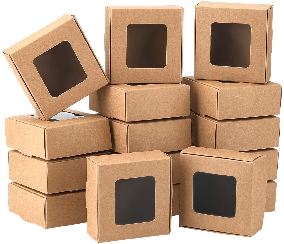 Dailygoods- Kraftpapieren Dozen 28 Stuks - Geschenkdoosjes met Hartgat - Papieren Dozen voor Bruiloft - Verjaardag - Knutselen - Afmetingen 8,5 x 8,5 x 3,5 cm - Geschenkdoos