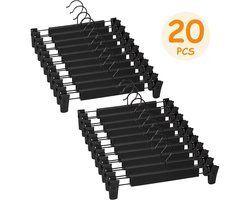 20 stuks Broekhangers-Non Slip Klemhangers-Kledinghangers voor Broeken-Ruimtebesparende Garderobe Hangers-Stevige Plastic Kleding Clips-Zwart