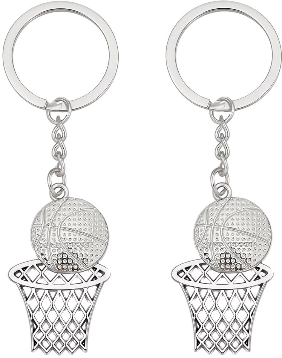 Dailygoods- Basketbalsleutelhanger - 2 stuks - Zilverkleurig - Sportsleutelhanger - Sleutelhanger met ring - Modeaccessoire - Voor feesttassen