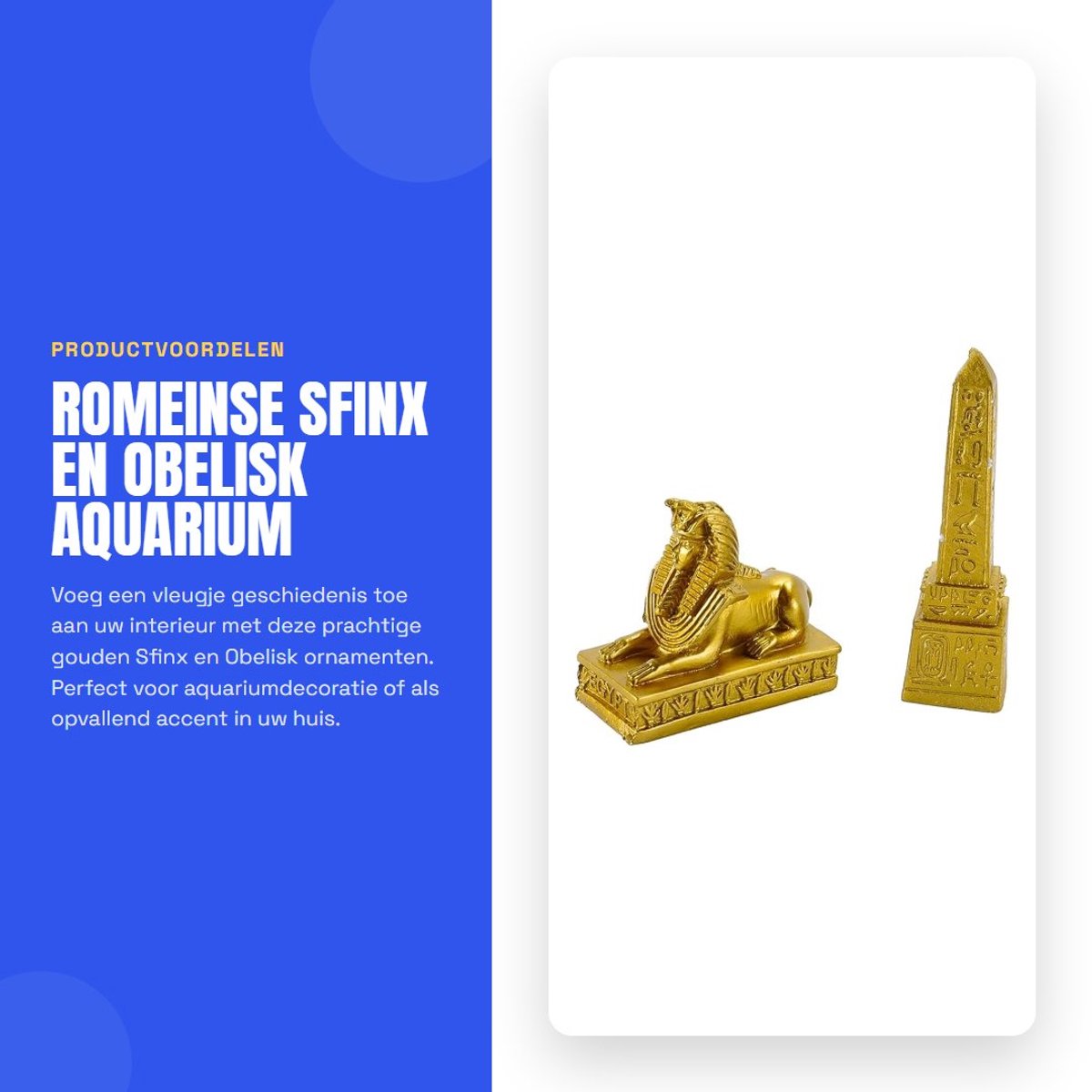 Dailygoods- Obelisk Gouden Decoratie - Romeinse Sfinx - Aquarium Ornament - Bureau Decoratie - Zandtafel Decoratie - Harsmateriaal