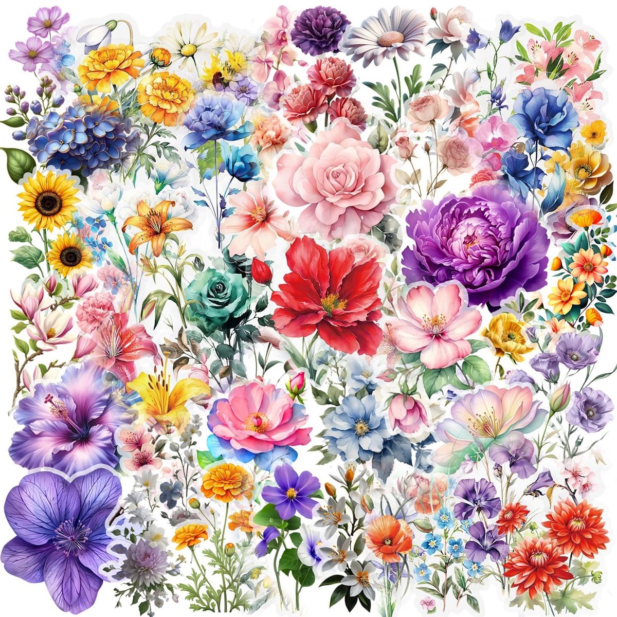 Dailygoods- Bloemstickers 100 stuks - Transparante Plakboekstickers - Zelfklevende Stickers - Waterdichte Bloemenstickers - Natuurthema Ambachten - 3-6 cm Afmeting