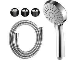Dailygoods - OFFO Douchekop met Slang, 1,6 m Slang, met 3 Sproeimodi, Hoofddouche met Waterbesparende Slang, Handdouchekop voor de Badkamer, Chroom Rond 10 cm, Chroom