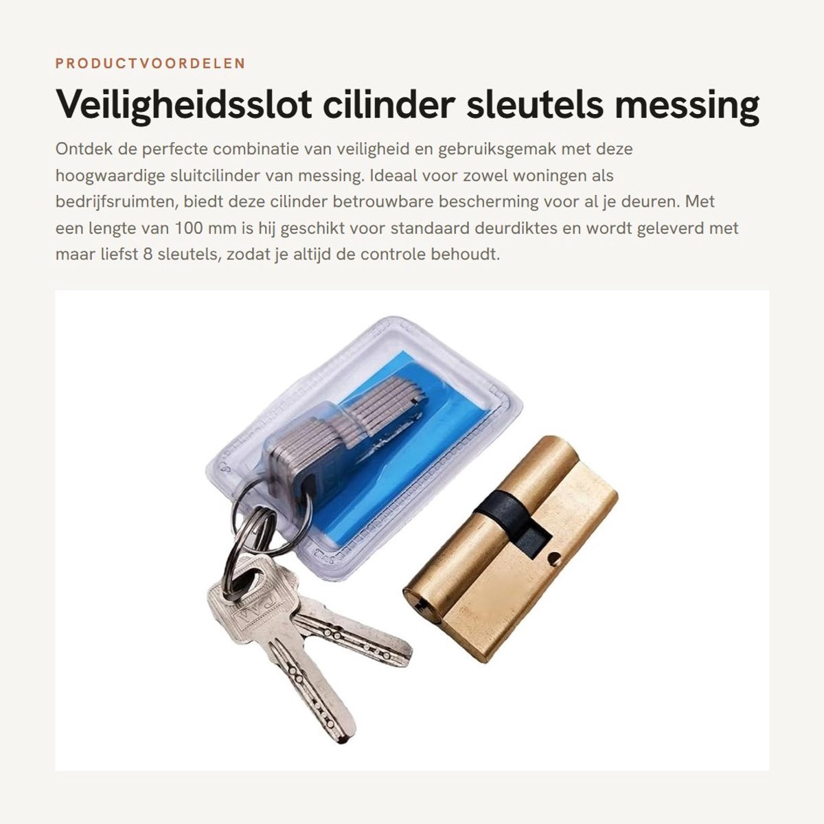 Allecto - Veiligheidsslot cilinder - sleutels - messing - 100 mm