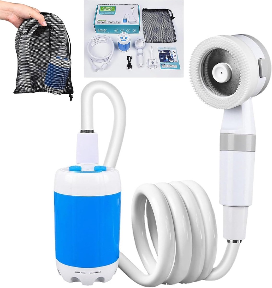 Camping Douche - Buitendouche - Tuindouche - Mobiele Douche - met Douchekop voor op Reis - Blauw - 4000 mAh