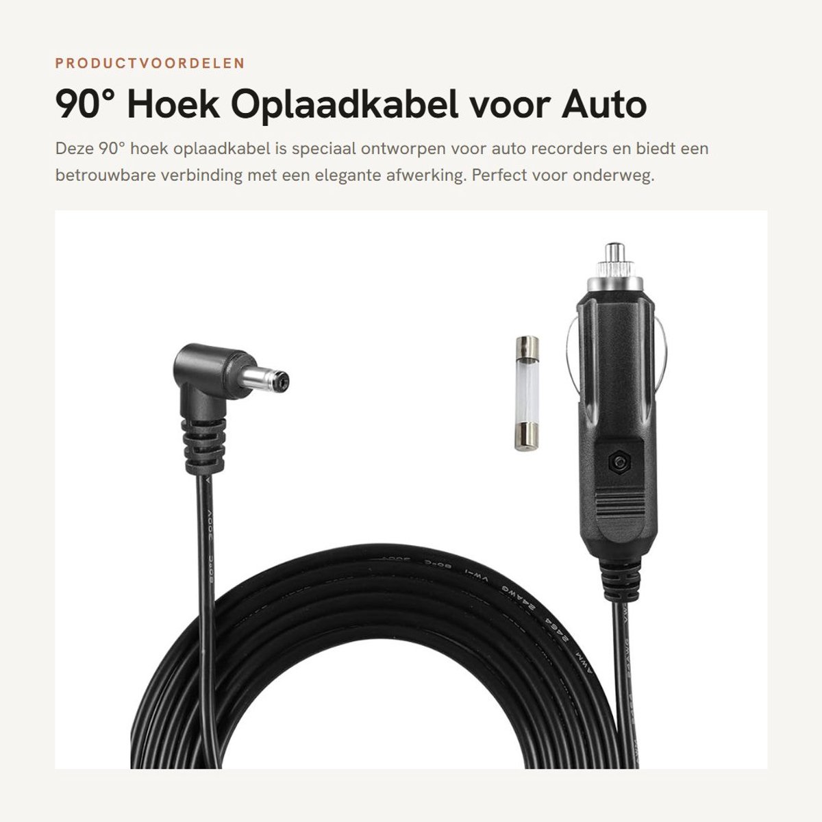Dailygoods - 90° Hoek Oplaadkabel voor Auto Recorder