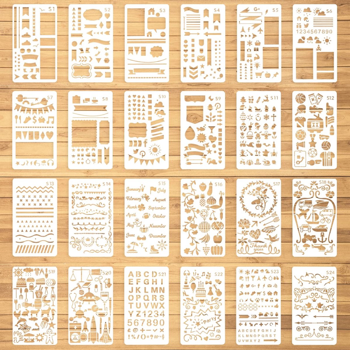 Dailygoods - 24 Stuks Dagboek Stencils - DIY Sjablonen voor Notebook en Scrapbook