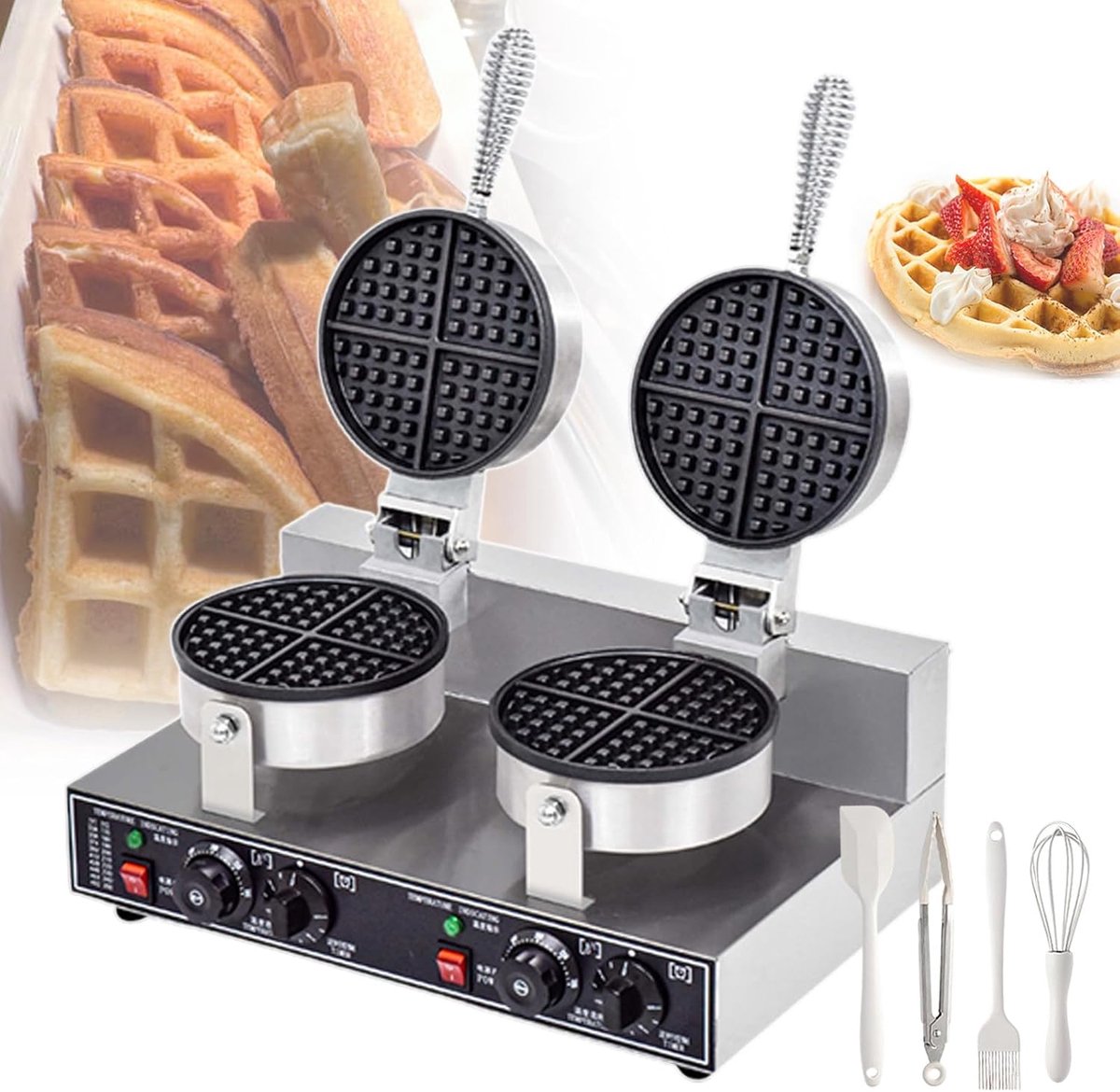 Elektrische Wafelmaker Wafelijzer Apparaat Wafels Bakken Dubbelzijdig Verwarmend 18 cm Rond Zilver
