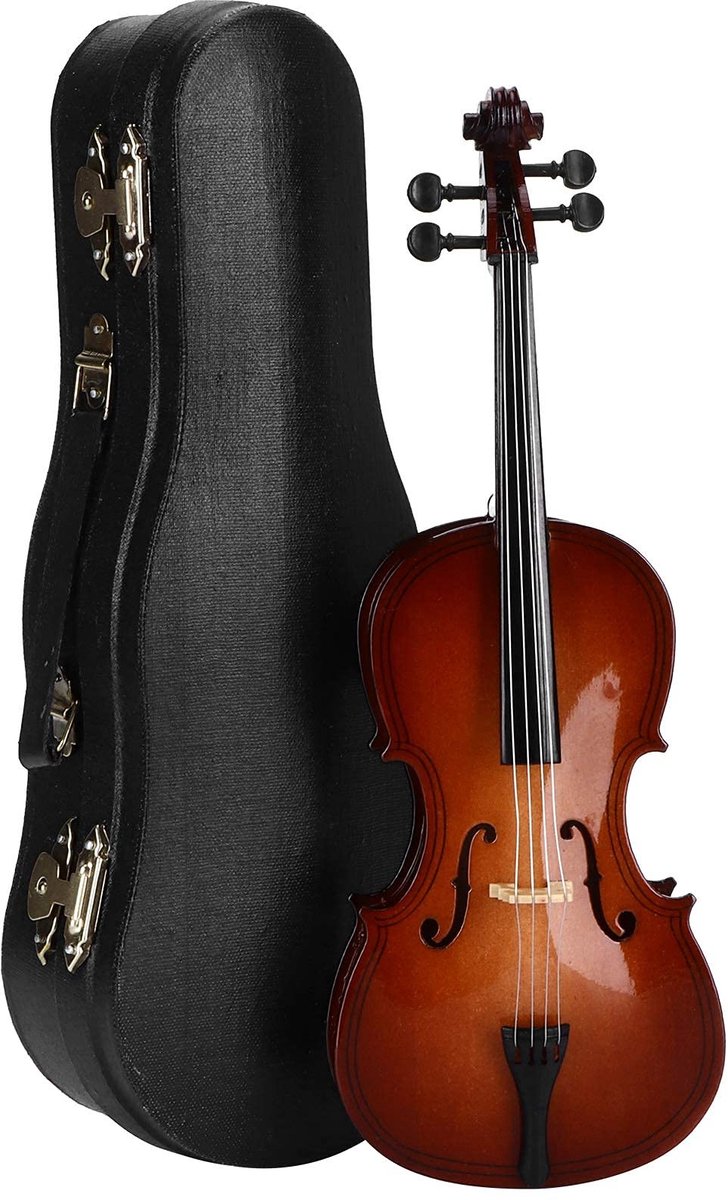 Dailygoods- Miniatuur Cello Model - Houten Ornament - Muziekinstrument - Inclusief Beugel - Draagtas - Lengte 23 cm - Muziekmodel